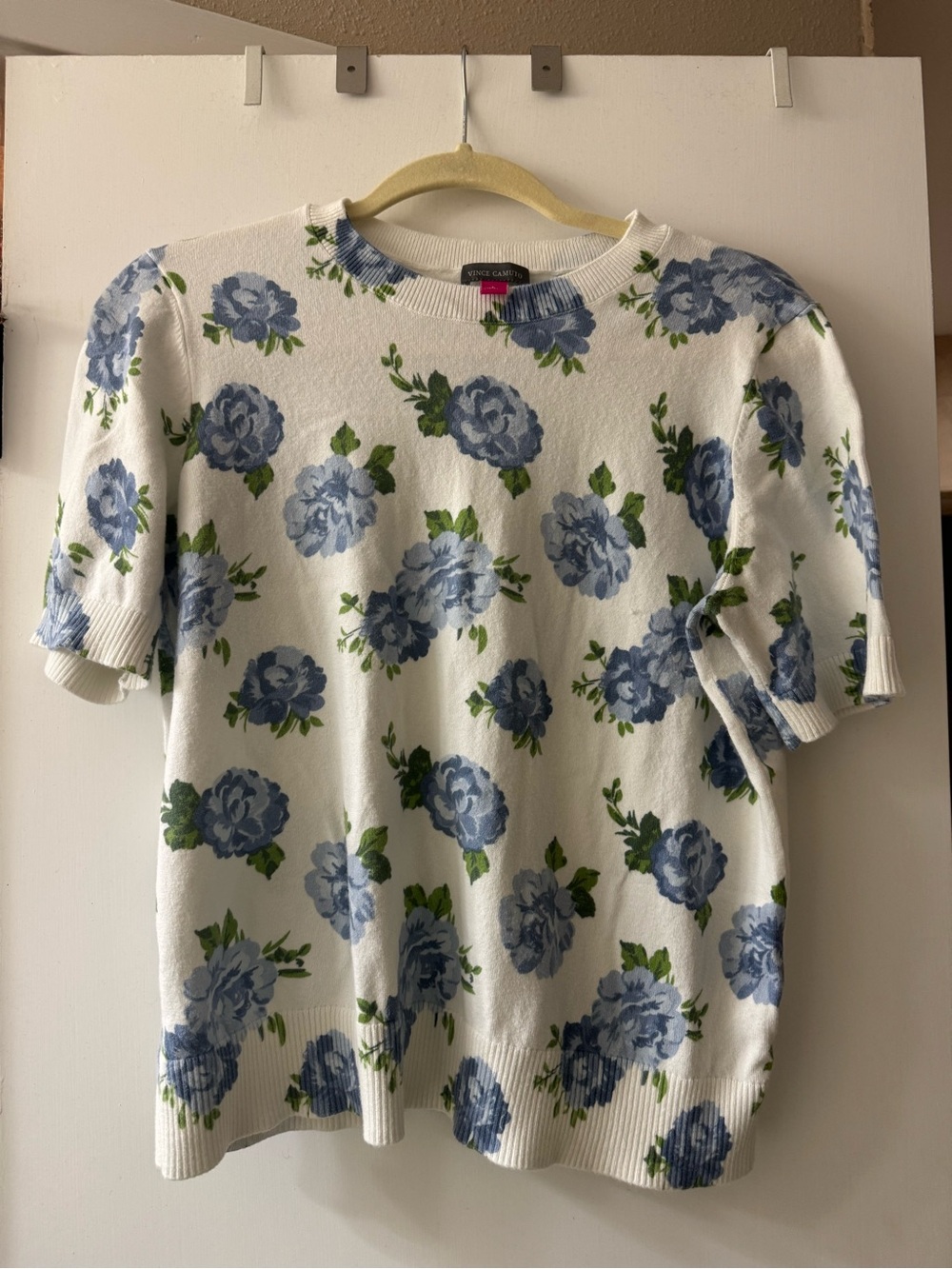 Vince Camuto women’s large Floral Knit Short-Sleeve Sweater Top